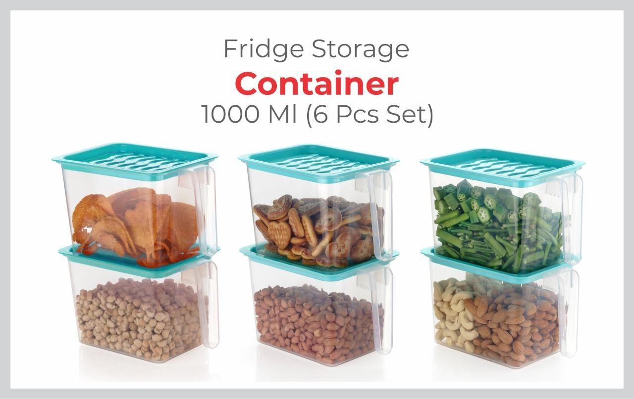 Fridge storage containers - jar Set with Handles 1000 ml (Pack of 6, Blue)