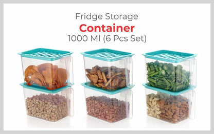 Fridge storage containers - jar Set with Handles 1000 ml (Pack of 6, Blue)